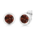 thumbnail image 1 of Gem Stone King 2.00 Ct 6mm Round Red Garnet 925 Sterling Silver Bezel Setting - Stud Earrings for Women Men 6mm, 1 of 3