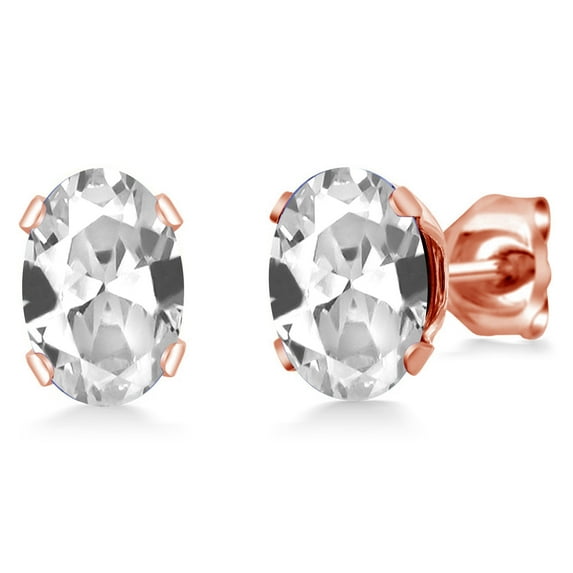 Gem Stone King 2.00 Ct 7x5mm White Created Sapphire Brass Rose Gold Plated Brass Stud Earrings for Women Men