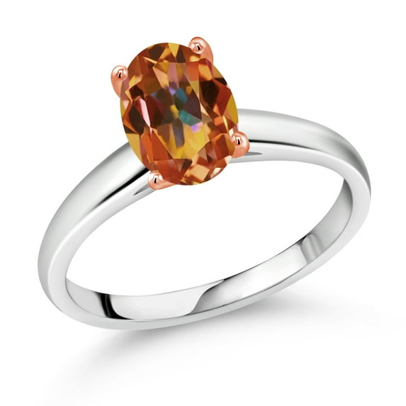 Gem Stone King 2.00 Ct Ecstasy Mystic Topaz 925 Silver and 10K Rose Gold Ring Ring (Size 9)