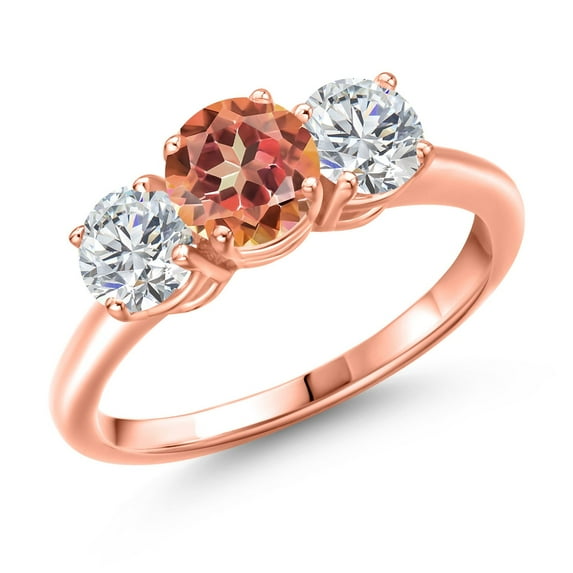 Gem Stone King 18K Rose Gold Plated Silver Ecstasy Mystic Topaz and Lab Grown Diamond Engagement Ring for Women | 2.00 Cttw | Round 6MM | Gemstone November Birthstone | Size 6