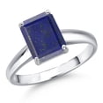 thumbnail image 1 of Gem Stone King 10K White Gold Blue Lapis Engagement Ring for Women | 2.00 Cttw | Emerald Cut 9X7MM | Gemstone Birthstone | Size 6, 1 of 6