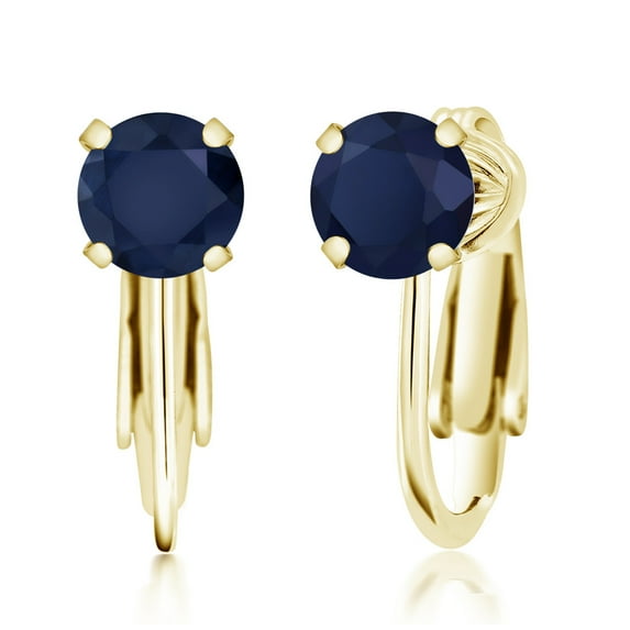 Gem Stone King 2.00 Ct Emerald Cut Blue Sapphire 18K Yellow Gold Plated Silver Earrings