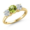thumbnail image 1 of Gem Stone King 18K Yellow Gold Plated Silver Green Peridot and Lab Grown Diamond Engagement Ring for Women | 2.00 Cttw | Round 6MM | Gemstone August Birthstone | Size 6, 1 of 6