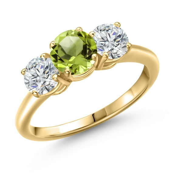 Gem Stone King 18K Yellow Gold Plated Silver Green Peridot and Lab Grown Diamond Engagement Ring for Women | 2.00 Cttw | Round 6MM | Gemstone August Birthstone | Size 6
