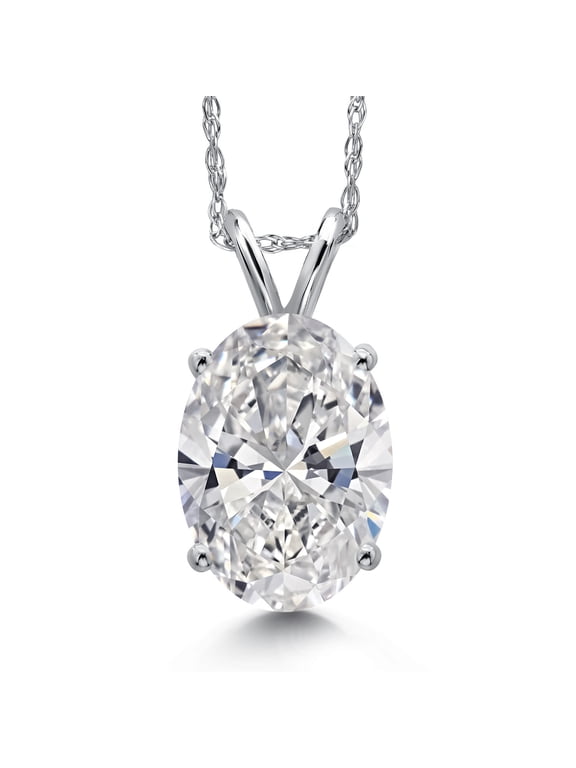 2 Ct IGI Certified Lab Grown Diamond Pendant Necklace for Women in 14K White Gold | Oval Cut | F-G Color | VS Clarity | Gold Necklace for Women | With 18 inch Chain