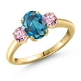 thumbnail image 1 of Gem Stone King 2.00 Ct London Blue Topaz Pink Lab Grown Diamond 18K Yellow Gold Plated Silver Ring, 1 of 6