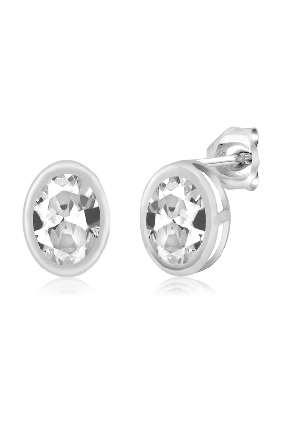 2.00 Ct Oval 7x5mm Bezel Setting White Created Sapphire 925 Sterling Silver Stud Earrings for Women Men