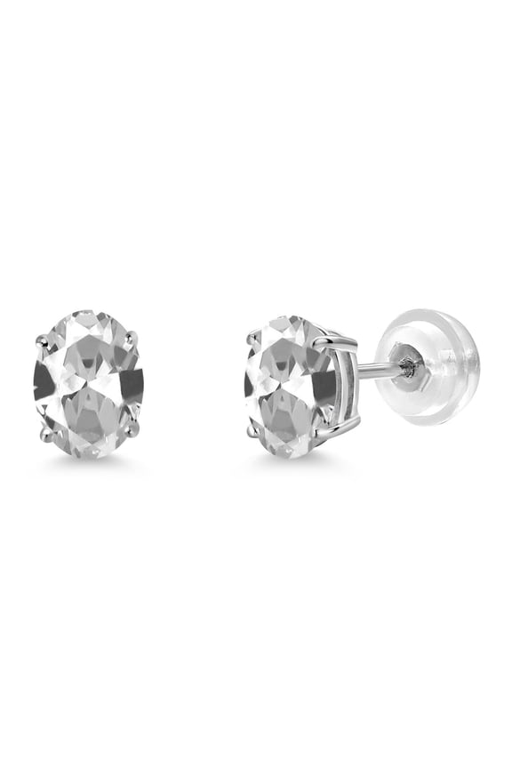 2.00 Ct Oval 7x5mm White Created Sapphire 14K White Gold Stud Earrings for Women Men