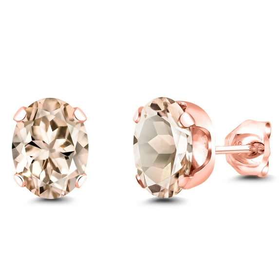 Gem Stone King 18K Rose Gold Plated Silver Peach Morganite Stud Earrings for Women Men | 2.00 Cttw | Gemstone October Birthstone | Oval 8X6MM
