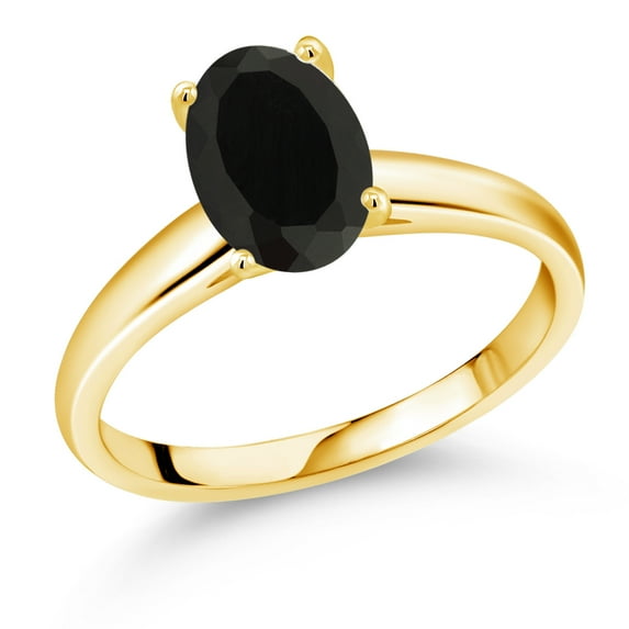 Gem Stone King 2.00 Ct Oval Black Onyx 10K Yellow Gold Ring