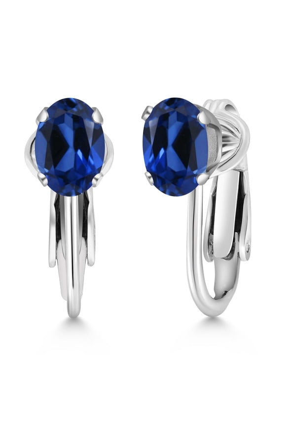 2.00 Ct Oval Blue Created Sapphire 925 Sterling Silver Clip-On Earrings