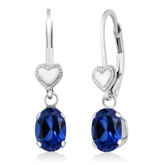 Gem Stone King 2.00 Ct Oval Blue Created Sapphire 925 Sterling Silver Earrings