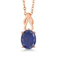 thumbnail image 1 of Gem Stone King 2.00 Ct Oval Blue Lapis 18K Rose Gold Plated Silver Pendant with Chain, 1 of 4