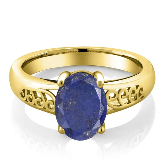 Gem Stone King 2.00 Ct Oval Blue Lapis 18K Yellow Gold Plated Silver Ring
