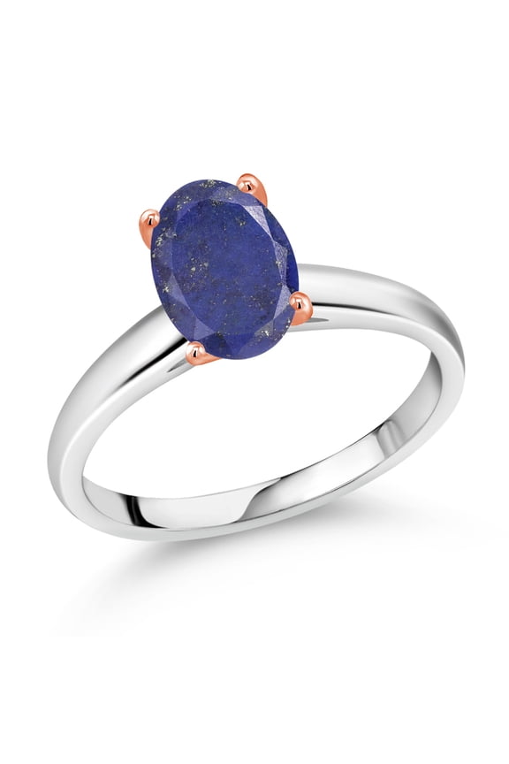 2.00 Ct Oval Blue Lapis 925 Silver and 10K Rose Gold Ring Ring (Size 6)