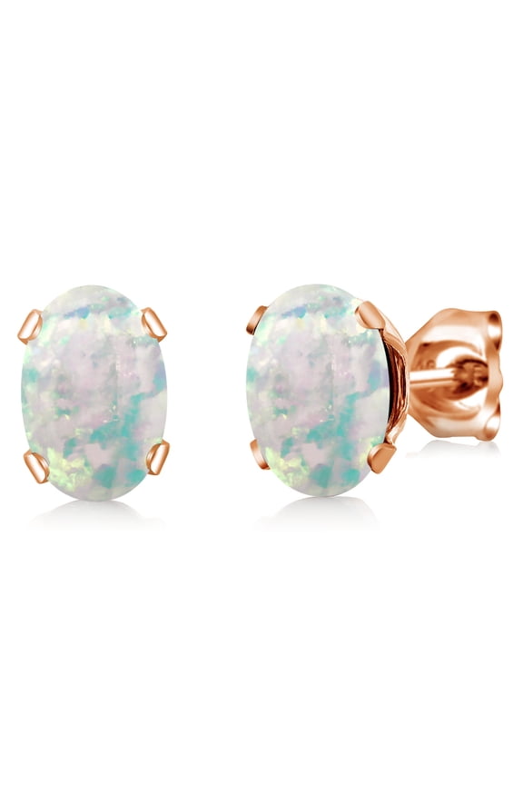 2.00 Ct Oval Cabochon 7x5mm White Simulated Opal 18K Rose Gold Plated Silver Stud Earrings for Women Men