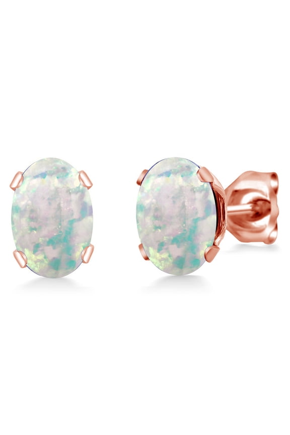 2.00 Ct Oval Cabochon 7x5mm White Simulated Opal Brass Rose Gold Plated Brass Stud Earrings for Women Men