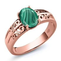 Gem Stone King 2.00 Ct Oval Green Malachite 18K Rose Gold Plated Silver Ring (Size 5)