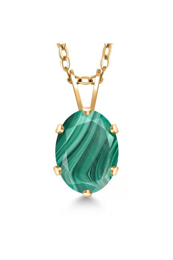 2.00 Ct Oval Green Malachite 18K Yellow Gold Plated Silver Pendant with Chain