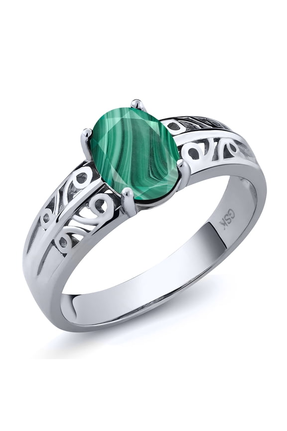 2.00 Ct Oval Green Malachite 925 Sterling Silver Ring (Size 5)
