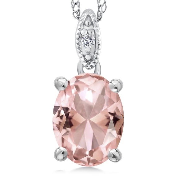 Gem Stone King 2.00 Ct Oval Peach Nano Morganite 10K White Gold Pendant With Chain