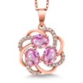 thumbnail image 1 of Gem Stone King 2.00 Ct Oval Pink Sapphire 18K Rose Gold Plated Silver 3-Stone Pendant, 1 of 6