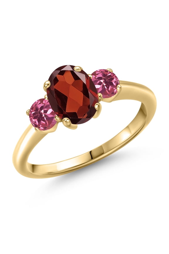 2.00 Ct Oval Red Garnet Pink Tourmaline 18K Yellow Gold Plated Silver Ring