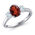 thumbnail image 1 of Gem Stone King 2.00 Ct Oval Red Garnet Sky Blue Aquamarine 925 Sterling Silver Ring, 1 of 6