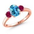 thumbnail image 1 of Gem Stone King 2.00 Ct Oval Swiss Blue Topaz Red Created Ruby 18K Rose Gold Plated Silver Ring, 1 of 6