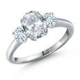 thumbnail image 1 of Gem Stone King 2.00 Ct Oval White Topaz Sky Blue Aquamarine 925 Sterling Silver Ring, 1 of 6