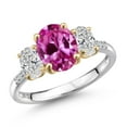 thumbnail image 1 of Gem Stone King 925 Silver and 10K Yellow Gold Pink Created Sapphire and DEF Lab Grown Diamond Engagement Ring for Women | 2.06 Cttw | Oval 9X7MM | September Birthstone | Size 8, 1 of 6
