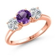 thumbnail image 1 of Gem Stone King 18K Rose Gold Plated Silver Purple Amethyst and Lab Grown Diamond Engagement Ring for Women | 2.00 Cttw | Round 6MM | Gemstone February Birthstone | Size 6, 1 of 6