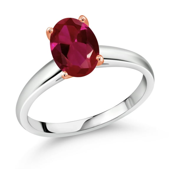 Gem Stone King 2.00 Ct Red Created Ruby 925 Silver and 10K Rose Gold Ring Ring (Size 6)