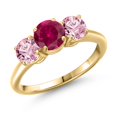 thumbnail image 1 of Gem Stone King 18K Yellow Gold Plated Silver Red Created Ruby and Pink Lab Grown Diamond Engagement Ring for Women | 2.00 Cttw | Round 6MM | Gemstone July Birthstone | Size 7, 1 of 6