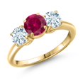 thumbnail image 1 of Gem Stone King 18K Yellow Gold Plated Silver Red Created Ruby and Sky Blue Aquamarine Engagement Ring for Women | 2.00 Cttw | Round 6MM | Gemstone July Birthstone | Size 6, 1 of 6