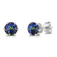 thumbnail image 1 of Gem Stone King 2.00 Ct Round 6mm Blue Mystic Topaz Brass Silver Plated Brass Stud Earrings for Women Men, 1 of 3