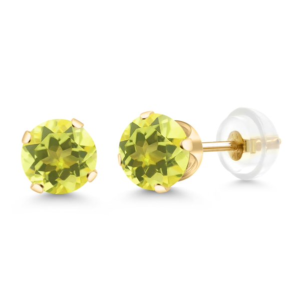 Gem Stone King 2.00 Ct Round 6mm Canary Mystic Topaz 14K Yellow Gold Stud Earrings for Women Men
