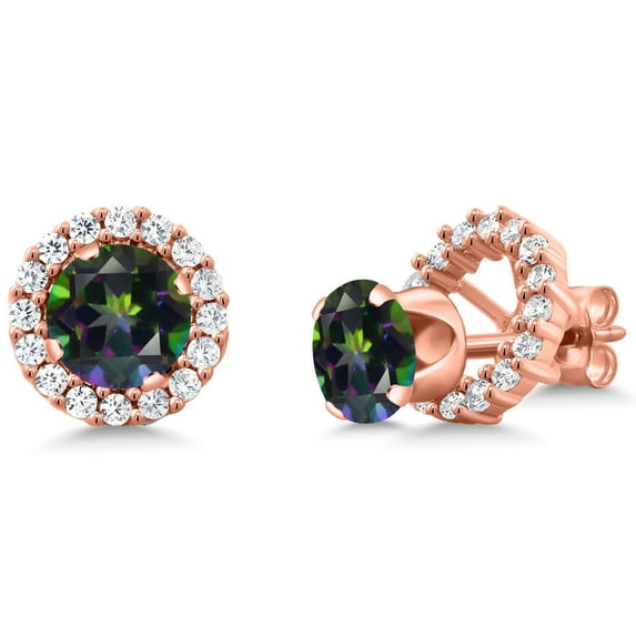 Gem Stone King 2.00 Ct Round 6mm Green Mystic Topaz 18K Rose Gold Plated Silver Removable Jacket Stud Earrings