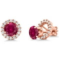 thumbnail image 1 of Gem Stone King 2.00 Ct Round 6mm Red Created Ruby 18K Rose Gold Plated Silver Removable Jacket Stud Earrings, 1 of 6
