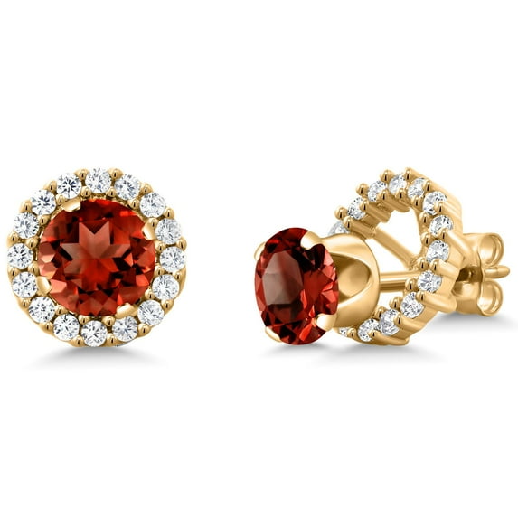 Gem Stone King 2.00 Ct Round 6mm Red Garnet 18K Yellow Gold Plated Silver Removable Jacket Stud Earrings