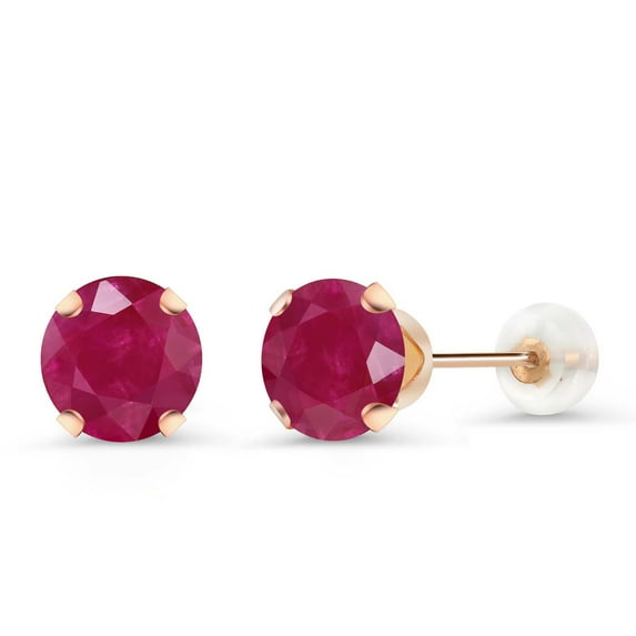 Gem Stone King 2.00 Ct Round 6mm Red Ruby 10K Rose Gold Stud Earrings for Women Men