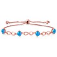 thumbnail image 1 of Gem Stone King 2.00 Ct Round Cabochon Blue Simulated Opal 18K Rose Gold Plated Silver Keren Hanan Women Adjustable Infinity Tennis Bracelet, 1 of 3