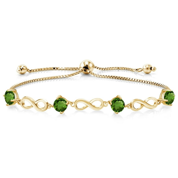 Gem Stone King 2.00 Ct Round Green Chrome Diopside 18K Yellow Gold Plated Silver Keren Hanan Women Adjustable Infinity Tennis Bracelet