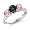 thumbnail image 1 of Gem Stone King 925 Sterling Silver Green Mystic Topaz and Pink Lab Grown Diamond Engagement Ring for Women | 2.00 Cttw | Round 6MM | Gemstone November Birthstone | Size 5, 1 of 6