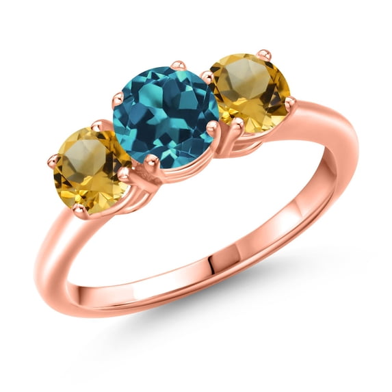 Gem Stone King 18K Rose Gold Plated Silver London Blue Topaz and Yellow Citrine Engagement Ring for Women | 2.00 Cttw | Round 6MM | Gemstone November Birthstone | Size 6