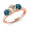 thumbnail image 1 of Gem Stone King 18K Rose Gold Plated Silver Peach Morganite and London Blue Topaz Engagement Ring for Women | 2.00 Cttw | Round 6MM | Gemstone October Birthstone | Size 9, 1 of 6