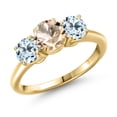 thumbnail image 1 of Gem Stone King 18K Yellow Gold Plated Silver Peach Morganite and Sky Blue Topaz Engagement Ring for Women | 2.00 Cttw | Round 6MM | Gemstone October Birthstone | Size 6, 1 of 6