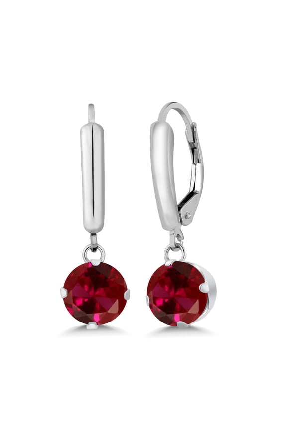 2.00 Ct Round Red Created Ruby 925 Sterling Silver Earrings