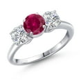 thumbnail image 1 of Gem Stone King 925 Sterling Silver Red Created Ruby and Lab Grown Diamond Engagement Ring for Women | 2.00 Cttw | Round 6MM | Gemstone July Birthstone | Size 9, 1 of 6