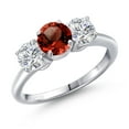 thumbnail image 1 of Gem Stone King 925 Sterling Silver Red Garnet and Lab Grown Diamond Engagement Ring for Women | 2.00 Cttw | Round 6MM | Gemstone January Birthstone | Size 7, 1 of 6